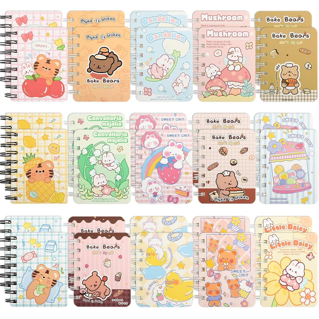 30 Packs Mini Notebooks Portable Pocket Notebook for Gifts and Office Back to School Classroom rewards College Ruled Pages (Cartoon)