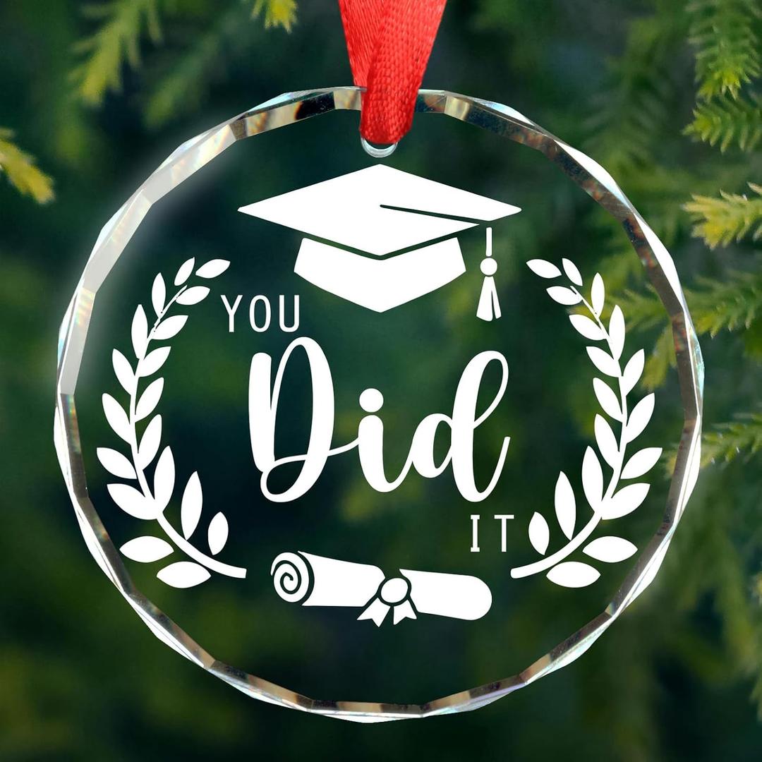 3 x Graduation Gifts for Her Him, Class of 2025 Graduation Ornament, High School College Masters Degree Graduates Gifts, You Did It Glass Christmas Ornament for Graduates
