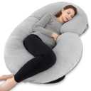 INSEN Pregnancy Pillow for Sleeping, Maternity Pillow with Jersey Cotton Cover, C Shaped Body Pillow for Pregnant Women(Grey Jersey)