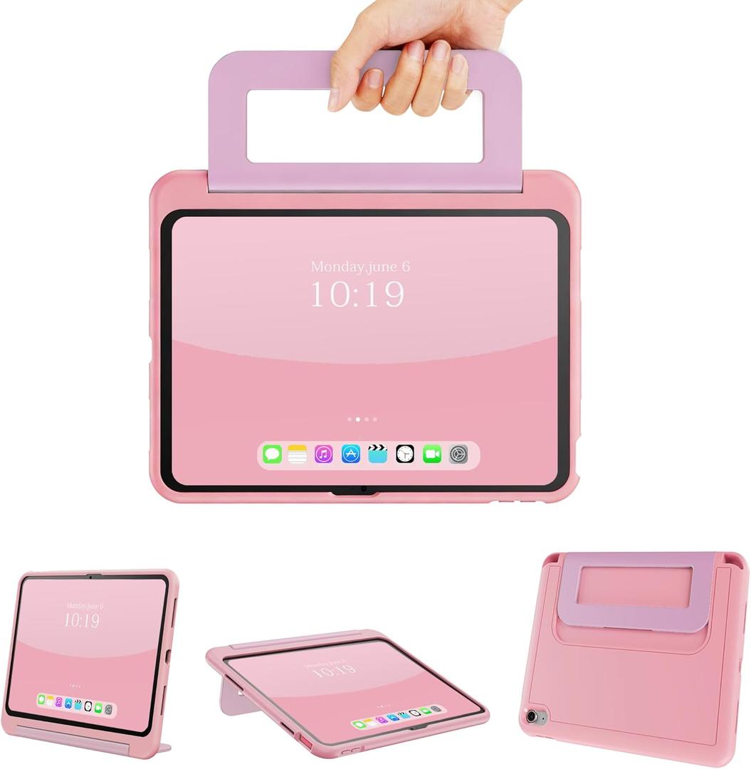 INFILAND Kids Case for iPad A16 11 Inch 2025 (11th Gen), iPad 10th Generation (10.9 Inch 2022), Durable Soft Shockproof Stand Protective Cover with Handle (Pink Purple)