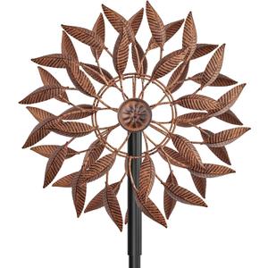 Wind Spinners Outdoor for Yard Garden, 360 Metal Windmills Art Decor with Stake, Kinetic Wind Sculpture for Lawn Patio Outside Ornaments, 63.5 x 12.5 Inches (Rust Color)