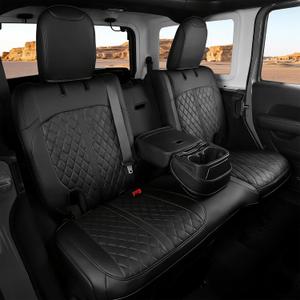 for Jeep Wrangler Seat Covers 4Door JL 2018 2019 2020 2021 2022 2023 2024 2025 2026, Custom Fit Car Seat Cover Full Set, Luxury Waterproof Leather Seat Protectors, Black, with Rear Cup Holder