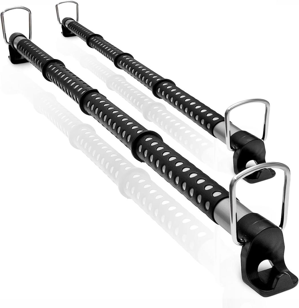 Zento Deals 2 Pack of Heavy Duty Expandable Clothes Bars Car Hangers Rod- Convenient Classic Black Combines with Strong Metal and Rubber Grips and Rings