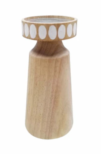 Pack of 4 Wooden Candle Holders – Natural Wood Decorative Candle Stand with White Accent Rim