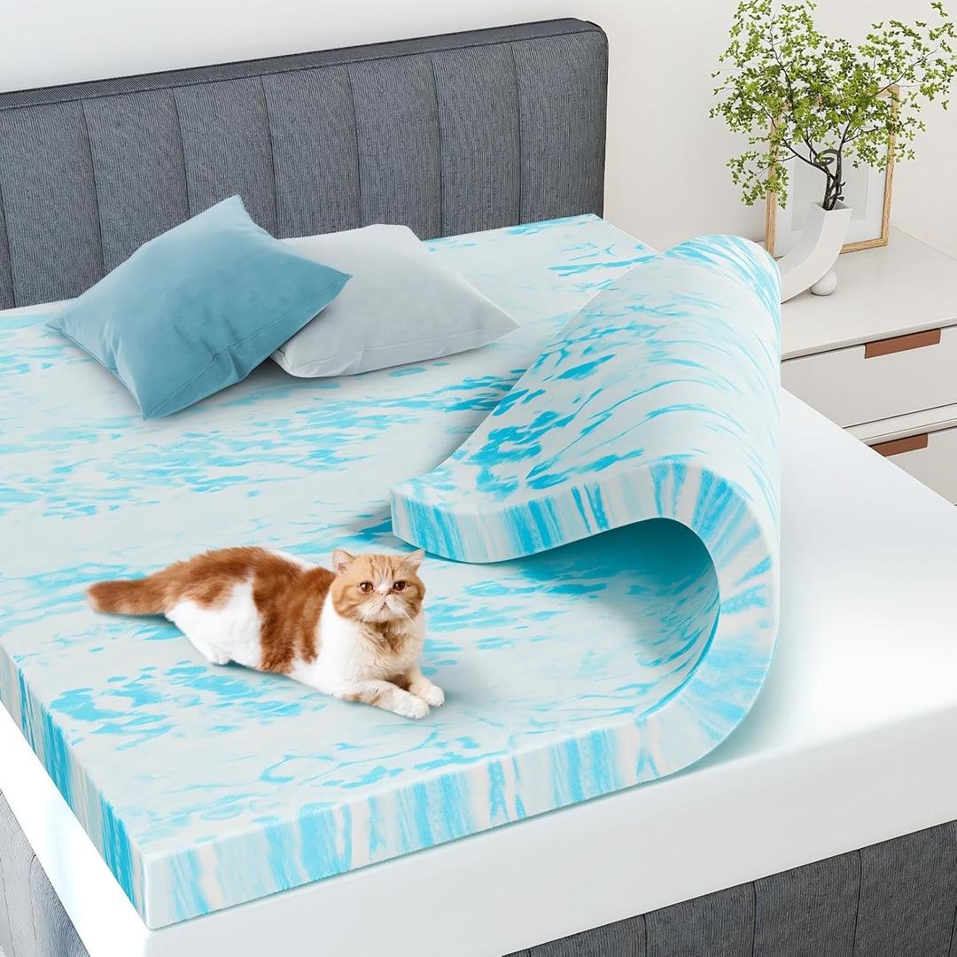 NEWBULIG Mattress Toppers Memory Foam Full, 3 Inch Thick Bed Topper Pad Cooling Gel Infused Soft Comfy Padding Breathable for Sleeper Sofa Couch RV Camper, CertiPUR-US Certified