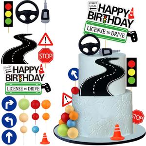 19Pcs Driver License Cake Topper New Driver Cake Decorations 16th 17th Birthday Cakes for Celebrating New Drivers for Birthday and Road Signs Theme Party Supplies