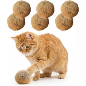 KYWYOYOU Rabbit Fur Ball Cat Toy, Real Bunny Fur with Natural Scent, Ultra Soft Interactive Catnip Balls, Golf Ball Size 2 Inches, Washable Indoor Exercise Toys, 6 Pack