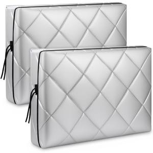 Hillsuren 2 Pcs Window Inside Cover Air Conditioner Ac Unit Cover with Drawstring Double Insulation Anti Rust Adjustable for Indoor Silver(21 x 15 x 3.5 Inch)
