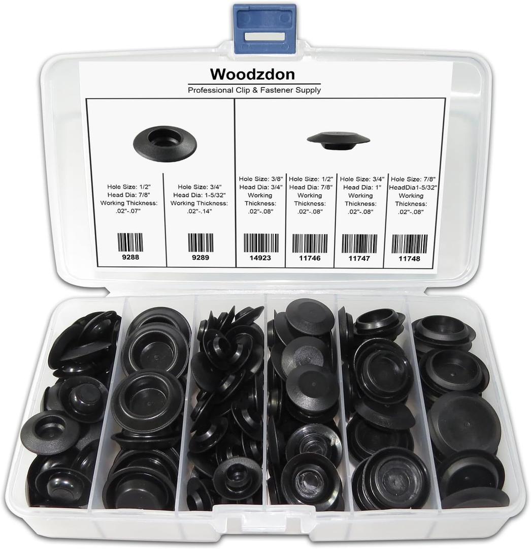 141 Pcs Auto Body Black Plastic Hole Plug Button and Flush Mount Sheet Metal Plug Assortment Kit - Fits Hole Size 1/2", 3/4", 3/8", 7/8
