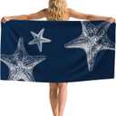 Navy Blue Starfish Beach Towel, Starfishes Themed Sand Beach Towels Gifts for Women Men, Nautical Starfish Decor, Coastal Ocean Starfishes Quick Dry Bath Pool Towels for Pool Camp, 30x60 Inch
