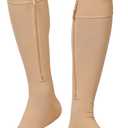 NURCOM Zipper Copper Compression Socks Open Toe Beige 20-30 mmHg Knee High Stockings, Designed for Circulation, Varicose Veins, Swelling, Venous Insufficiency, Post-Operative Recovery, 2X-Large