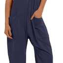 Muchpow Women's V Neck Sleeveless Jumpsuits Spaghetti Straps Harem Long Pants Overalls With Pockets (Medium) Navy