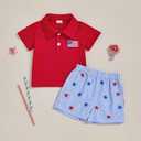 Kayotuas 4th of July Baby Boy Outfit Toddler USA Flag Polo Shirts Gingham Plaid/Stripes Shorts Set Independence Day Clothes (Red)