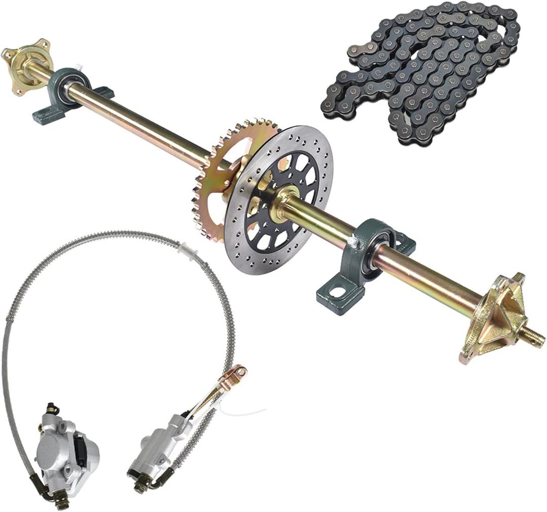 Go Kart Rear Axle Kit 44-inch Axle with Pillow Block Sprockets Brake Discs Hubs Chains Brake Master Cylinder Calipers Replacement for Go Kart ATVs 4x4s and Drift Tricycles