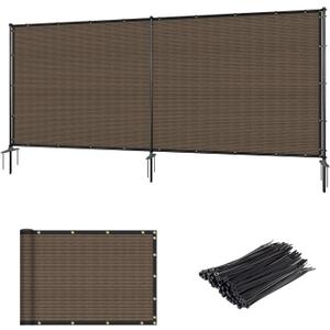 5' x 12' Outdoor Privacy Fence with Iron Poles Ground Spikes Dog Metal Garden Privacy Fence Backyard Patio Yard Barrier Boarder Divider (Brown)