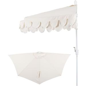 JONATHAN Y Terrace 9 ft. Scalloped Half Patio Umbrella, Cream | Crank Lift, Push Button Tilt, Aluminum Pole, UV Resistant Polyester Canvas, Coastal Style, Space Saving