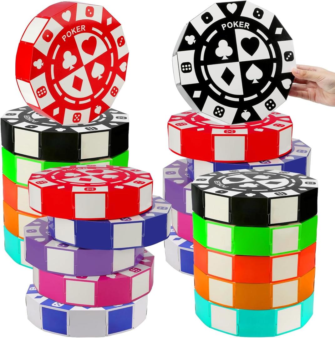 20 PCS Casino Theme Party Decor 9 Inch Poker Chip Casino Decor Box Large Poker Chip Party Boxes Jumbo Chip Table Centerpiece for Casino Game Night Las Vegas New Year Party Supplies