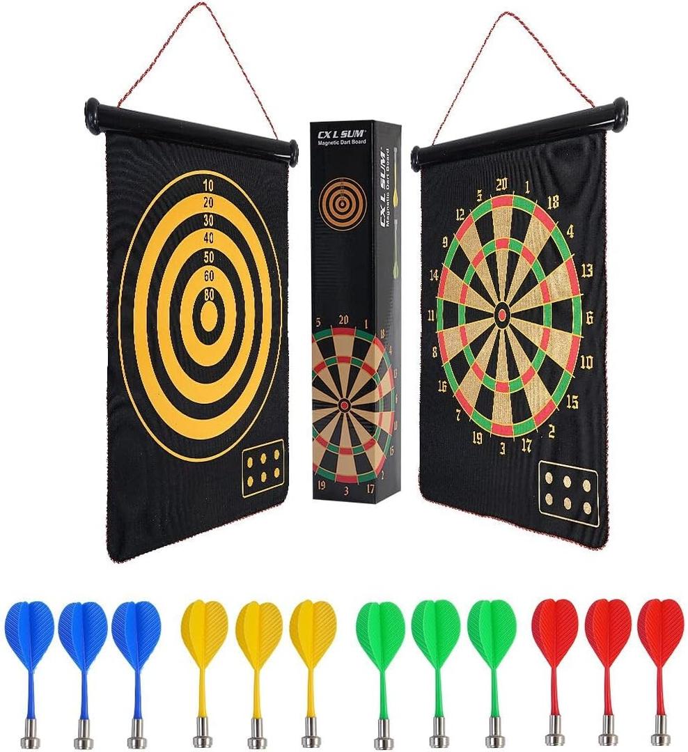 Magnetic Dart Board, Indoor Outdoor Dart Games for Kids with 12pcs Magnetic Darts, Safety Toy Games, Rollup Double Sided Board Game Set for Gifts