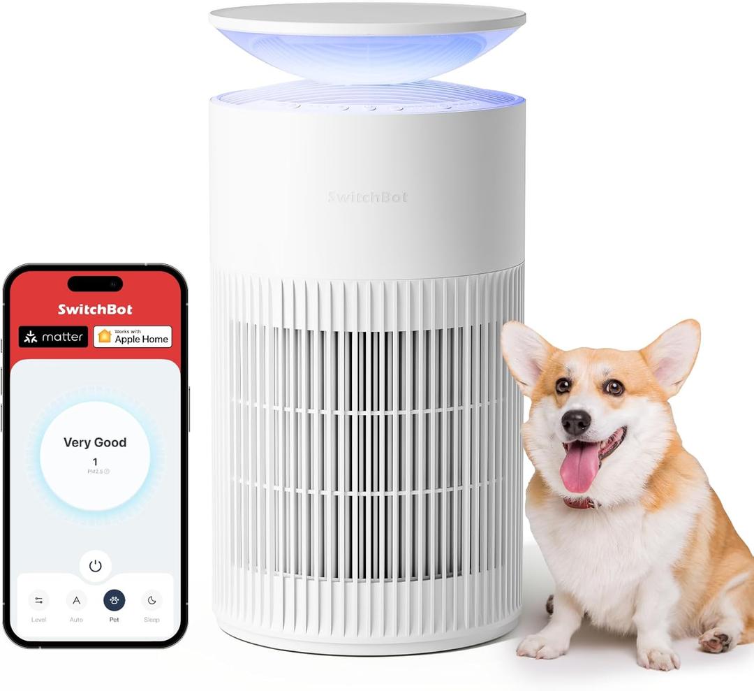 SwitchBot Air Purifier for Home up to 3620 ft, HEPA Air Purifier with Pet Mode, Washable Filter, Aromatherapy, 10 RGB Lights, Cleans Odor Pets Hair Pollen Dust Smoke, Work with Matter HomeKit Alexa (White)
