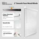 DEZ FURNISHINGS Cordless 2" Smooth Faux Wood Blind, 34.5" W x 48" H, Smooth White