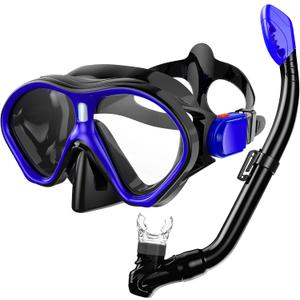Gintenco Kids Snorkel Set, Diving Mask for Children as Unisex Kids Swimming Goggles, Anti-Fog Diving Mask and Dry Top Snorkel Combo Set for Junior and Youth (Blue/Black)