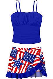 ADIRUN Girls 4th of July Swimsuit Size 1416 Pleated 4th of July Bathing Suit Girls Two Piece Tankini Red White and Blue Swimsuit Adjustable Strap with Ruffle Drawstring Skirt Swimwear 15-16 Years
