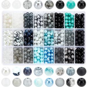1080pcs 8mm Glass Beads 24 Color Black Bracelet Beads Round Crystal Glass Bead Marble Rosary Loose Bead for Bracelet Necklace Jewelry Making Supplies Women Men Halloween Eid Mubarak Ramadan Decoration