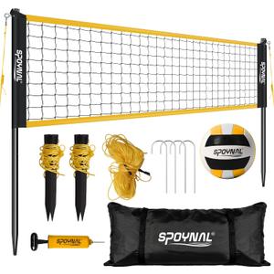 Portable Volleyball Net for Backyard, 20/32 FT, Adjustable Height | Adjusts to 8, 7.8 and 7.4 FT; includes volleyball, pump, boundary line and carry bag for beach, grass and outdoor, 32FT-Yellow