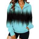 YeGine Womens Sweatshirt Oversized Quarter Zip Pullover Half Zip Long Sleeve Top Blue Print S (Black, S)