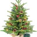 Kadunmina 2ft Pre-lit Table Top Christmas Tree, Small Artificial Xmas Tree with 50 LED Lights/177 PE&PVC Tips/Berries&Pinecones, 24 Inch Mini Tree with Burlap Base for Holiday Indoor Decor, 8 Modes