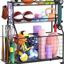 Sports Equipment Garage Organizer - Heavy Duty Garage Organization Ball Storage Rack with Basket, Hooks and Rolling Cart for Sports Gear and Toy Storage, Indoor/Outdoor Use, Black