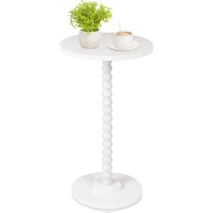Round Side Table, Small End Table for Small Spaces, Modern Accent Table with Solid Wood Leg, Easy Assembly for Living Room, Bedroom, Corners, and Office (White)