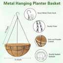 4 Pack 13.5 Inch Hanging Baskets for Plants Outdoor - Metal Hanging Planters for Outdoor Plants with Coco Liners - Heavy Duty Empty Hanging Flower Pots for Porch Patio Garden