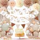 Birthday Decorations for Women - Beige Cream Neutral Balloons, Happy Birthday Decorations for Girls, Boho Party Banner