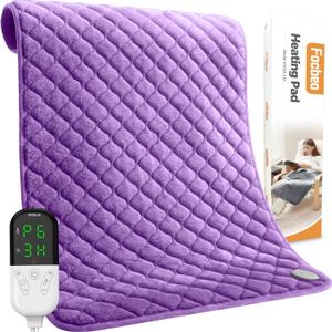 King Size Heating Pad for Back Pain 32"x24" Extra Large Electric Heating Pad for Period Cramps Relief & Body Neck Shoulder Auto Shut Off Heat Pad Temperature Settings Machine Washable Purple