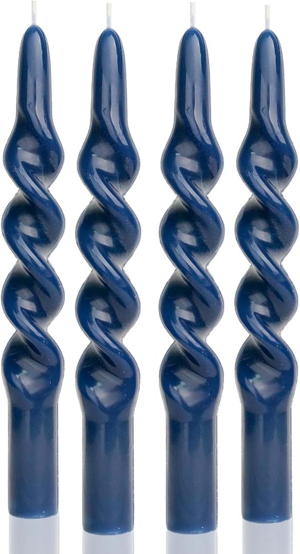 MAITREYA Navy Taper Candles Conical Stick Candles Spiral Taper Candles-Set of 4 for Decoration Weddings Party Church-Unscented Dripless Candles,10inch(C-Navy Blue)