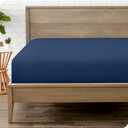 Bare Home Fitted Bottom Sheet Queen - Premium 1800 Microfiber - Ultra-Soft Wrinkle Free - Deep Pocket - Fitted Sheet (Queen, Dark Blue)
