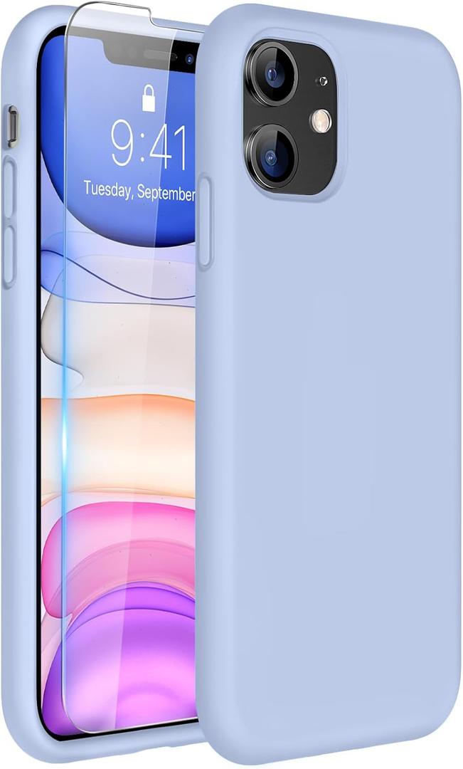 Miracase Designed for iPhone 11 Phone Case, with Screen Protector, Liquid Silicone Gel Rubber Full Body Drop Protection Shockproof Cover Phone Case for iPhone 11 6.1 inch, Clove Purple