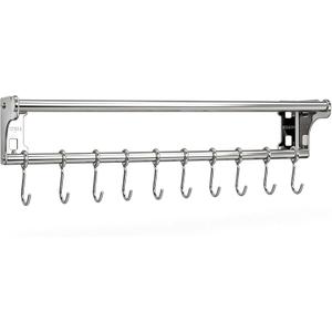 Stainless Steel Kitchen Utensil Holder with Hooks & Paper Towel Rack – Wall Mounted Organizer for Knives, Spoons,Spatula&Towels (19.658 inches+10 Hooks)