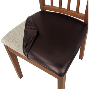 PU Leather Seat Covers for Dining Chairs, 4 Pack 100% Waterproof Dining Room Chair Seat Covers Stretch and Wipeable Kitchen Chair Cover Protectors (PU Dark Brown, 4 PCS)