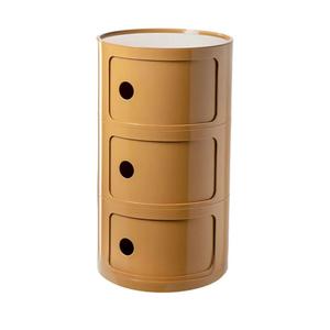 3 Tier Round Nightstand with Drawer, Ginger Yellow Round Side Table Small Plastic Storage End Table Suitable for Bedroom, Living Room, Bathroom (Ginger Yellow)