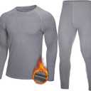 Mens Thermal Underwear Set - Fleece Lined Long Johns Thermals Top and Bottom Base Layer for Cold Weather Winter Ski, Medium