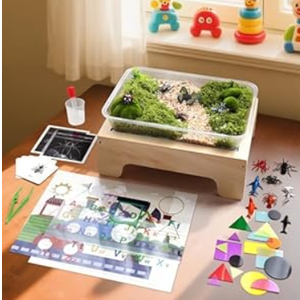 Light Table for Kids -Sand Painting Light Box All-in-One Sandbox Alternative with Tracing Light Box, 10 Dimming Levels & 50+ Pieces(USB)
