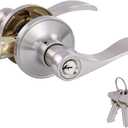 Door Levers Interior Keyed Difference Entry Front/Bedroom Door Handles for Left and Right Opened Door with Lock and Keys Set in Satin Nickel (1)