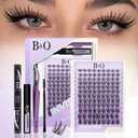 B&Q Bella Lash Clusters Kit Natural Lashes Clusters Wispy Invisible Band Manga Lashes Individual Lashes Bond and Seal Eyelash Extension Kit Easy Removal (Bella Kit)