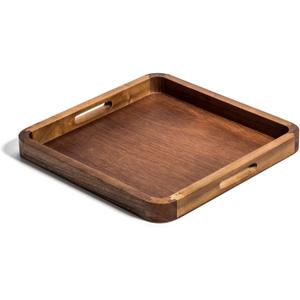 Kalmar Home Acacia Wood Square Serving Tray, 14" x 14" x 2"