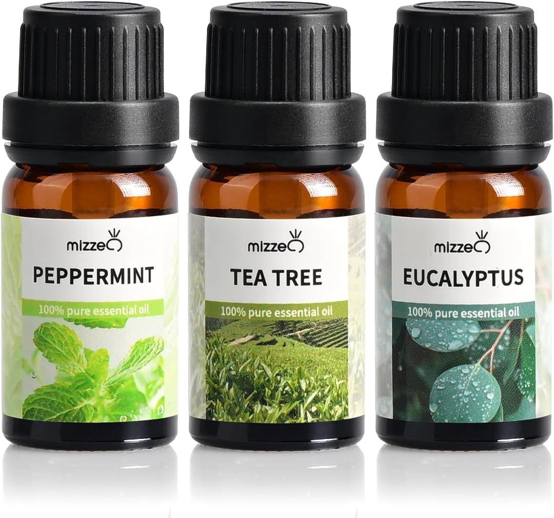 MIZZEO Floral Essential Oil Set, Premium Pure & Natural Aromatherapy Essential Oils for Diffuser for Home, 3 * 10 ML Diffuser Oil Gift Set- Peppermint,Tea Tree,Eucalyptus