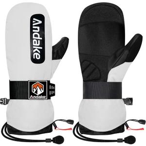 Andake Winter Ski Mittens for Men Women&Teenager,Waterproof & Insulated Snow Gloves, Warm Cold Weather Mittens,Professional Snowboard Mittens for Skiing, Snowboarding,Winter Sports (X-Small, White)