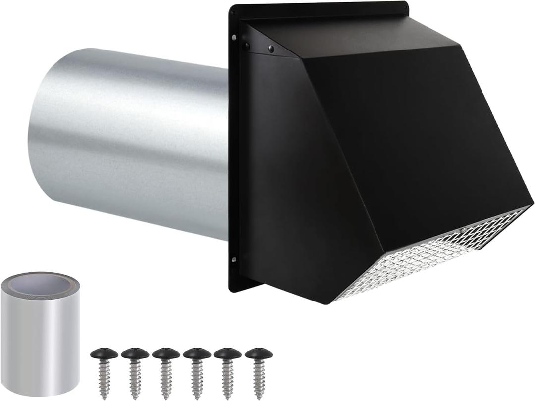 3 Inch Dryer Vent Cover Wall Vent Hood with Screen and Damper,Outdoor Dryer Vent Covers Outside Exhaust Vent Cover for Duct Air Ventilation,Wall Mount Extractor Vent Cap,Galvanized Steel, Black