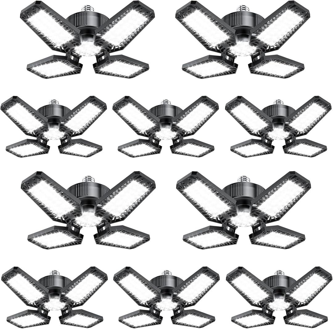Garage Lights 10 Pack 120W, 12000LM LED Garage Lights with 4+1 Deformable Panels 6500K Screw in LED Shop Lighting for Workshop, Basement Support E26/E27